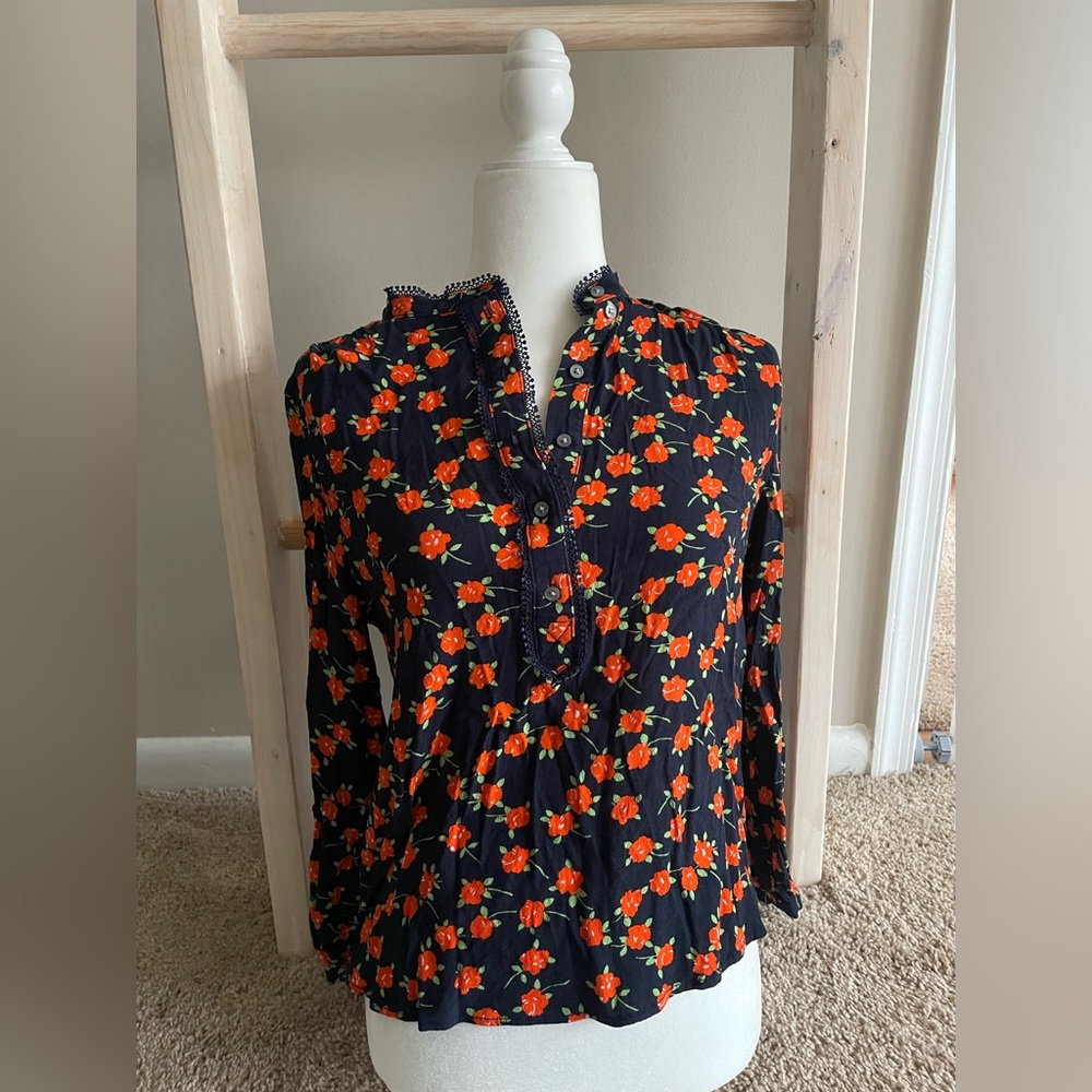 J.Crew Popover Top In Poppy Fields Floral Blouse Size M